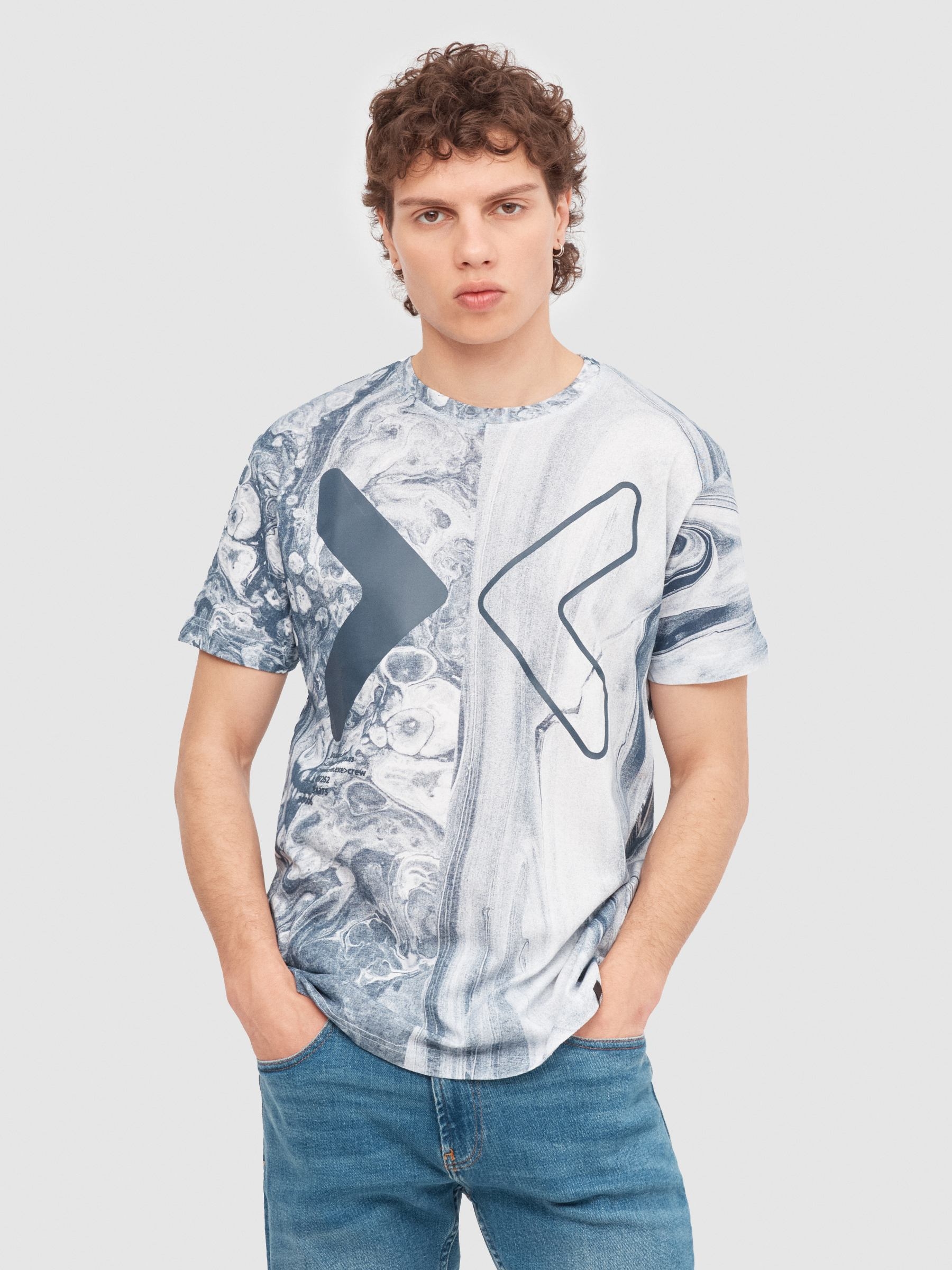 T-shirt com contraste de texturas branco vista meia frontal