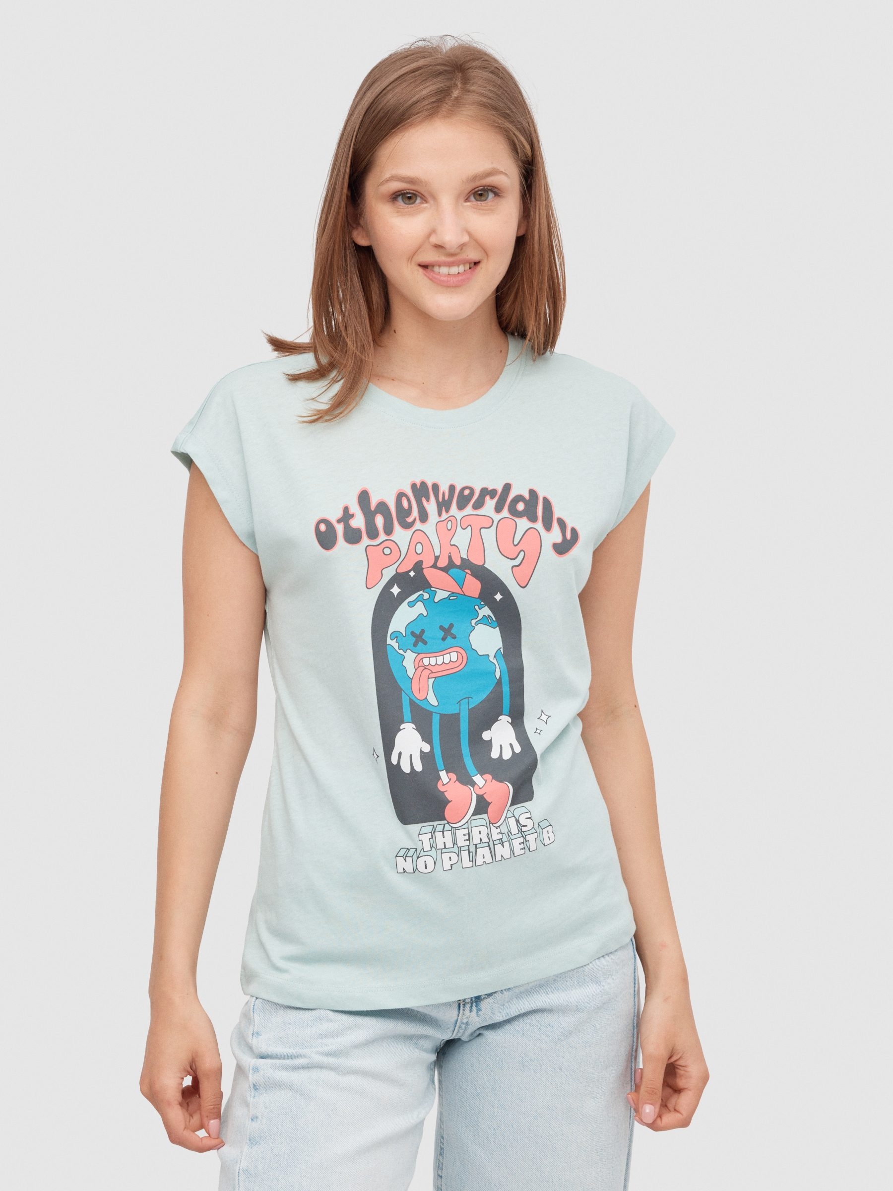 Otherwordly Party t-shirt aquamarine middle front view