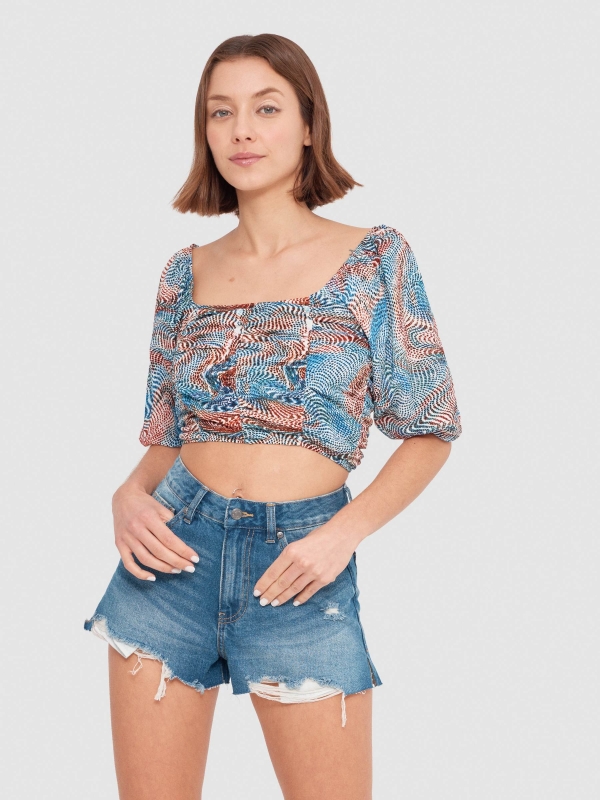 Mesonera T-shirt with puffed sleeves multicolor middle front view