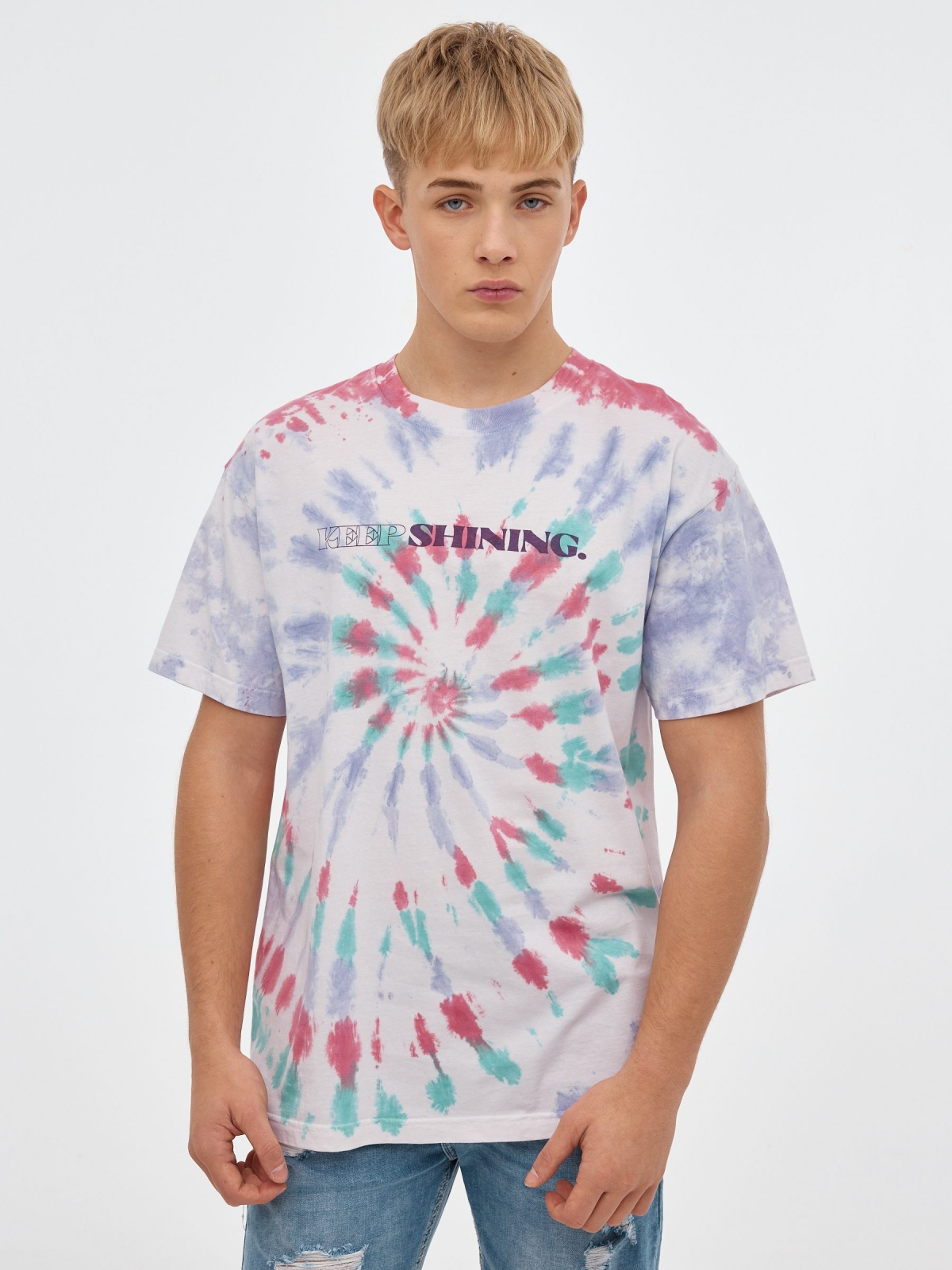 Multicoloured tie dye t-shirt white middle front view