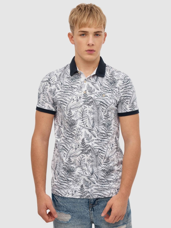 Tropical polo white middle front view