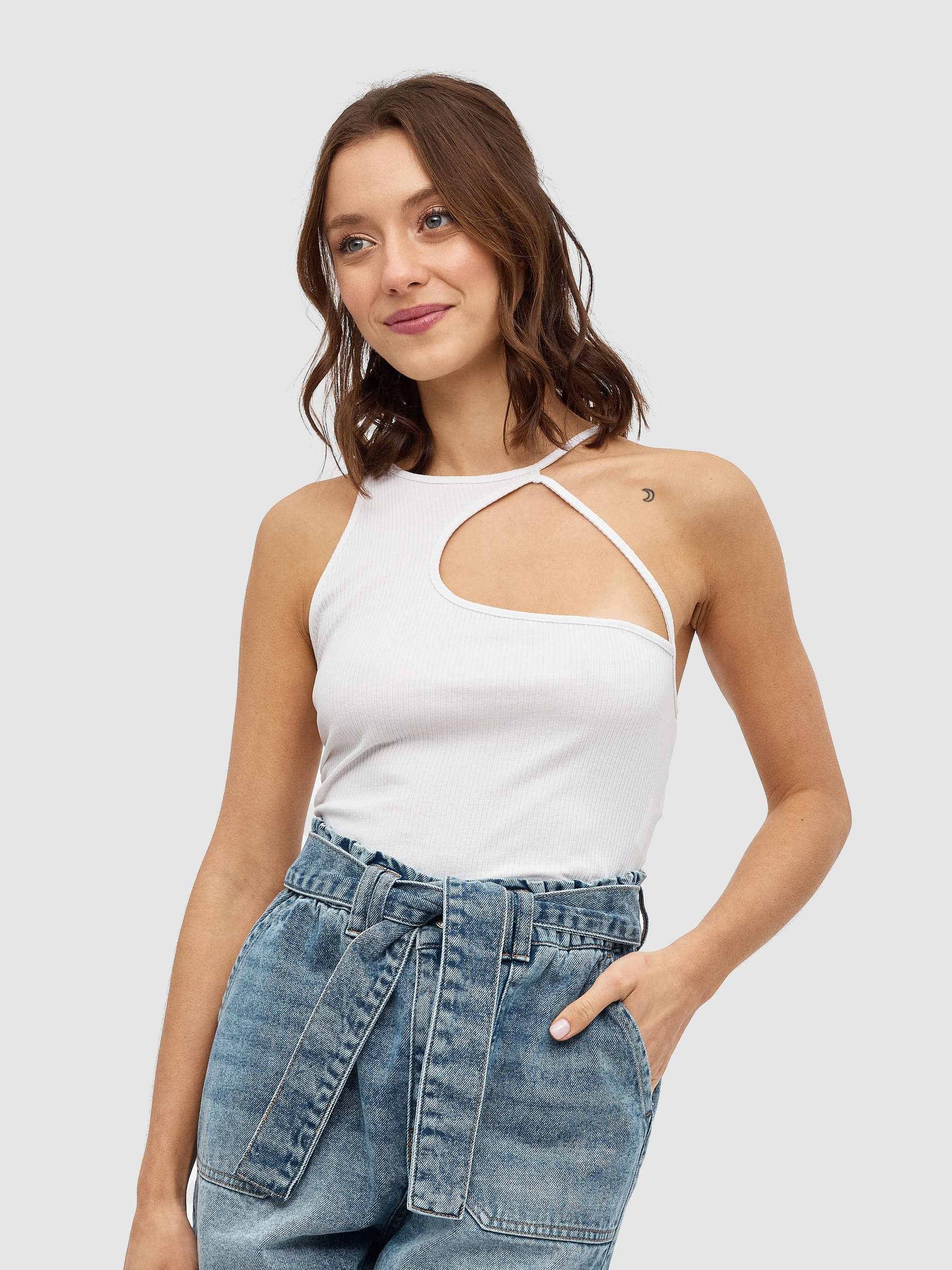 Top tirantes asimétricos blanco vista media frontal