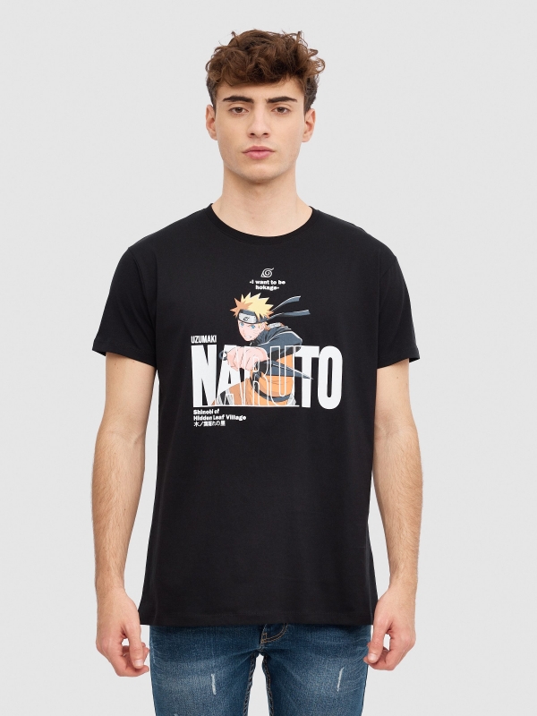 Naruto text T-shirt black middle front view