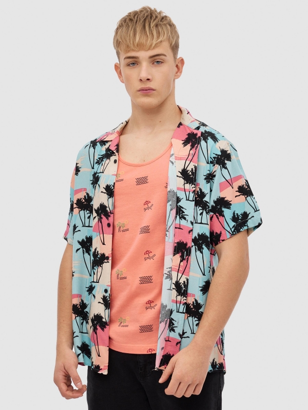 Beach shirt beige middle front view