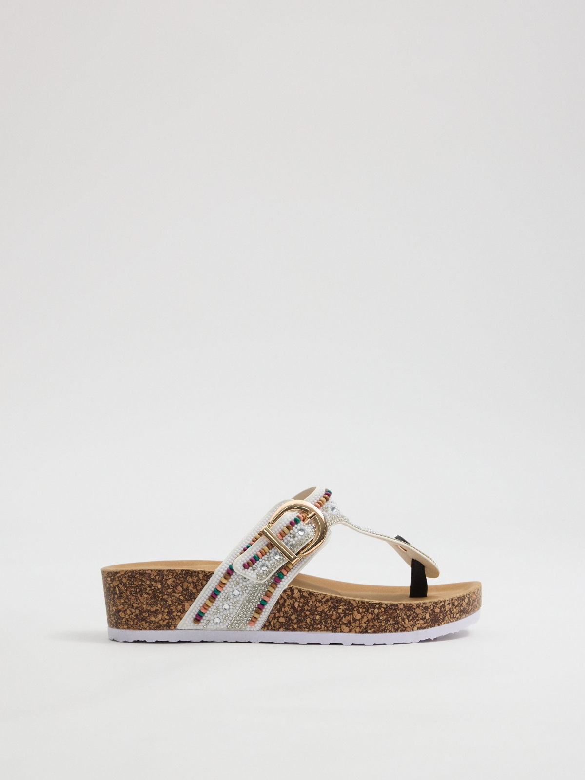 Wedge sandals with gemstones white profile view