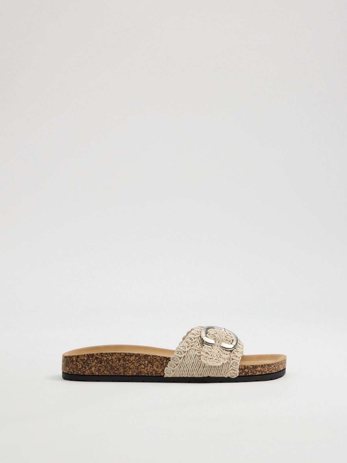 Embroidered slide sandal beige profile view