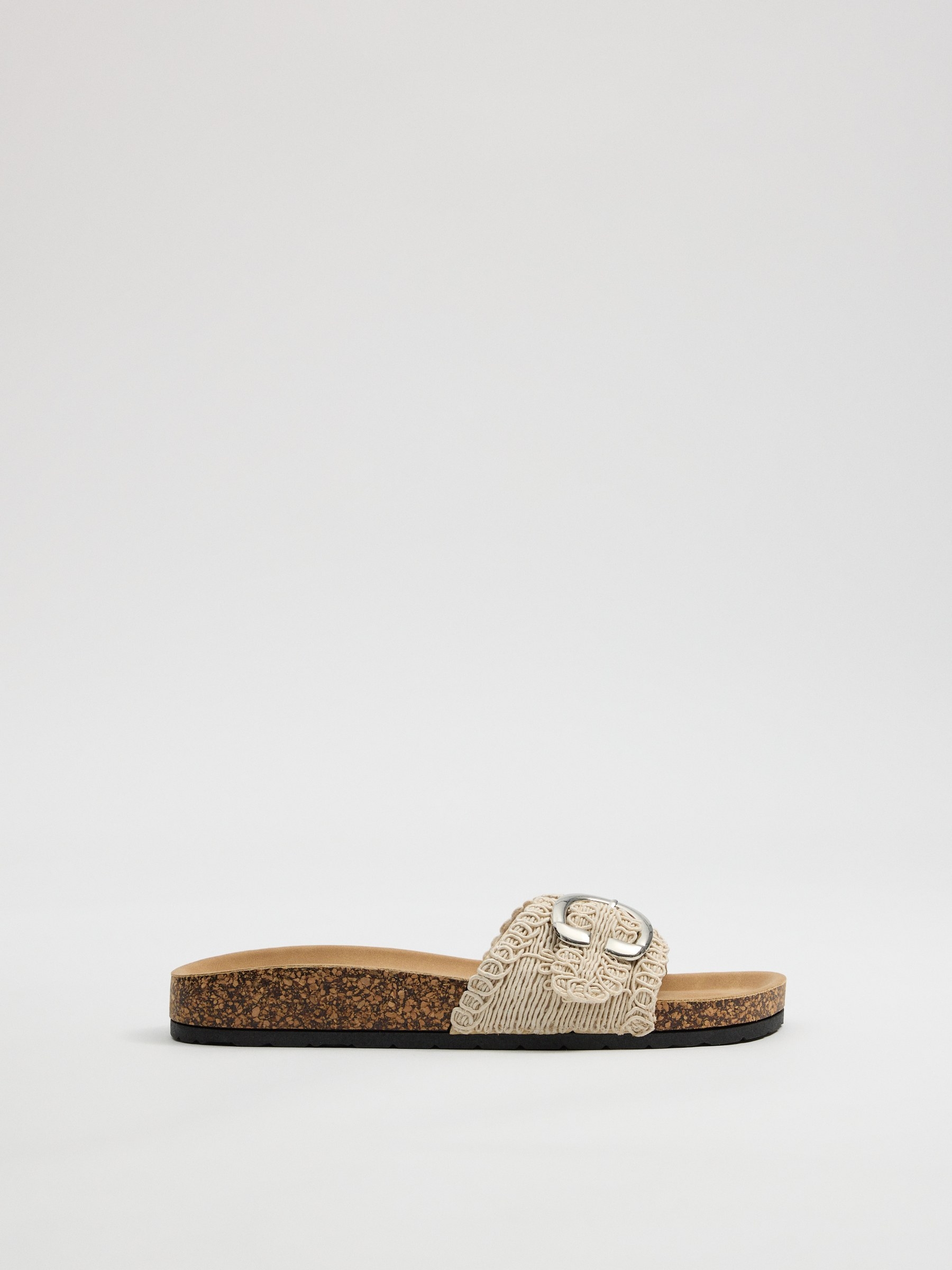 Embroidered slide sandal beige profile view