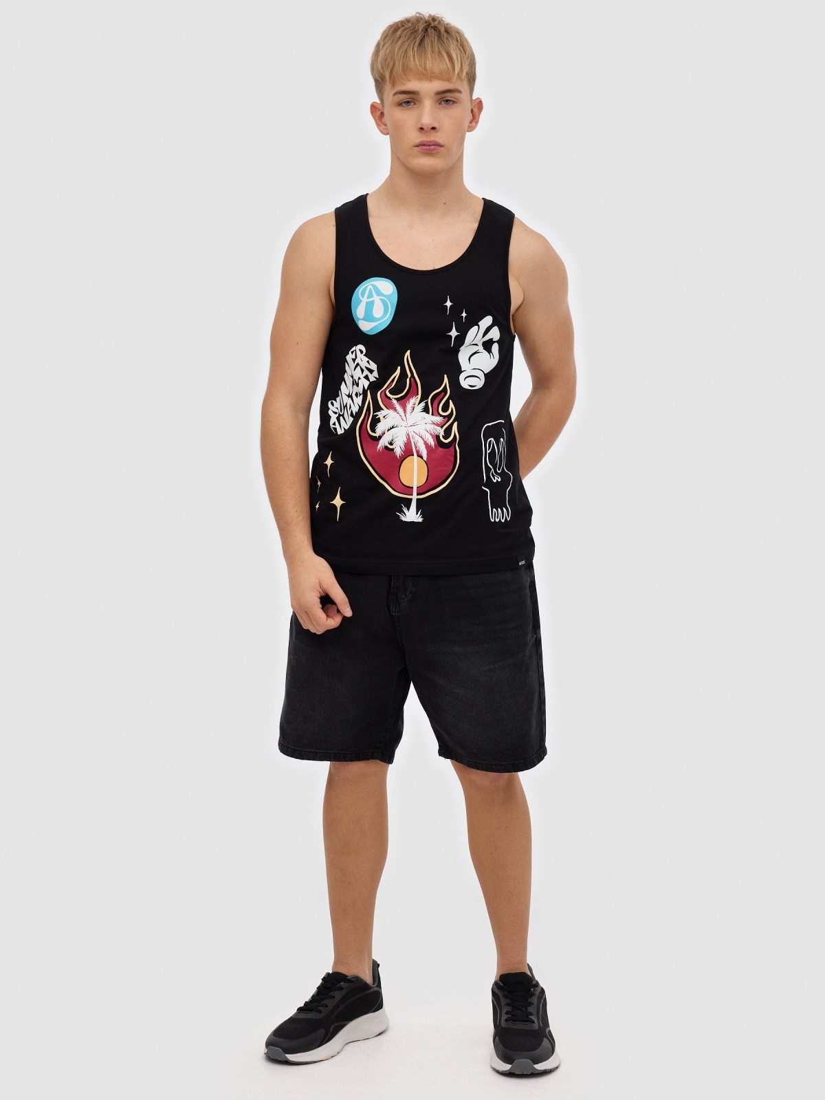 Camiseta tirantes urban negro vista general frontal