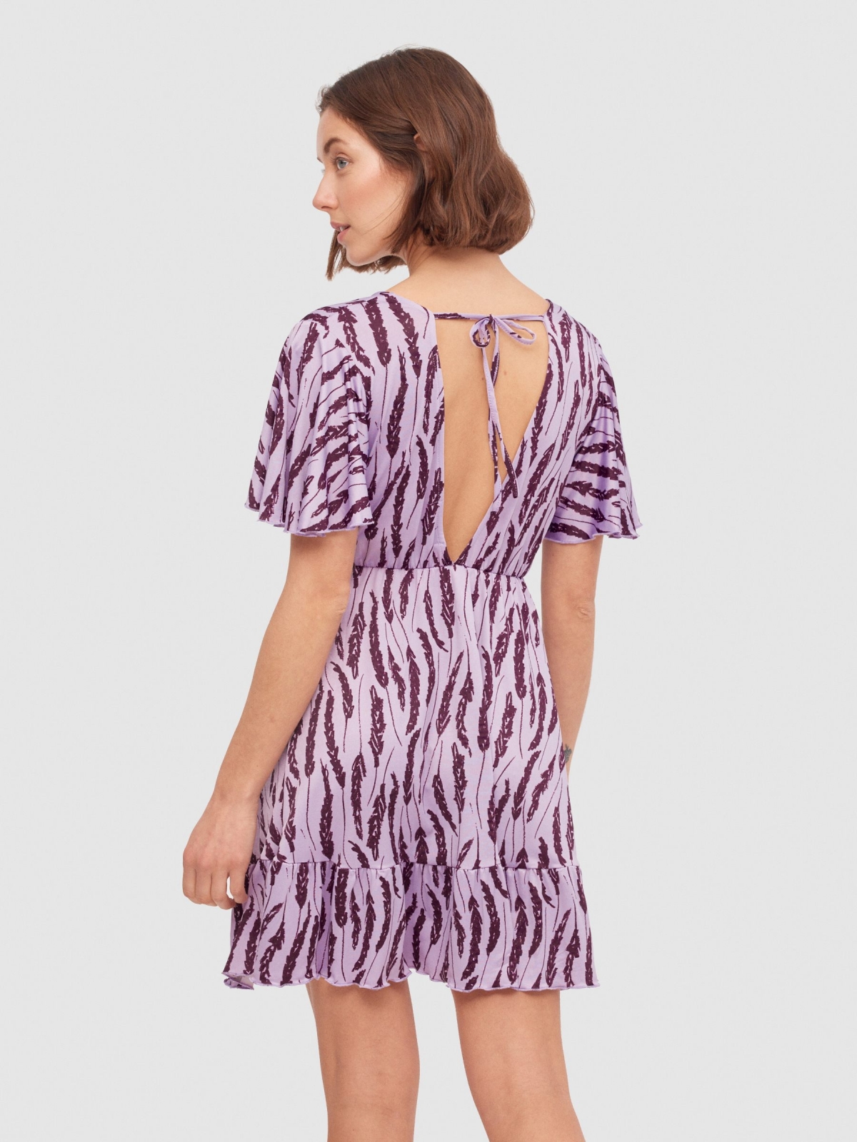 V neck short dress purple middle back view