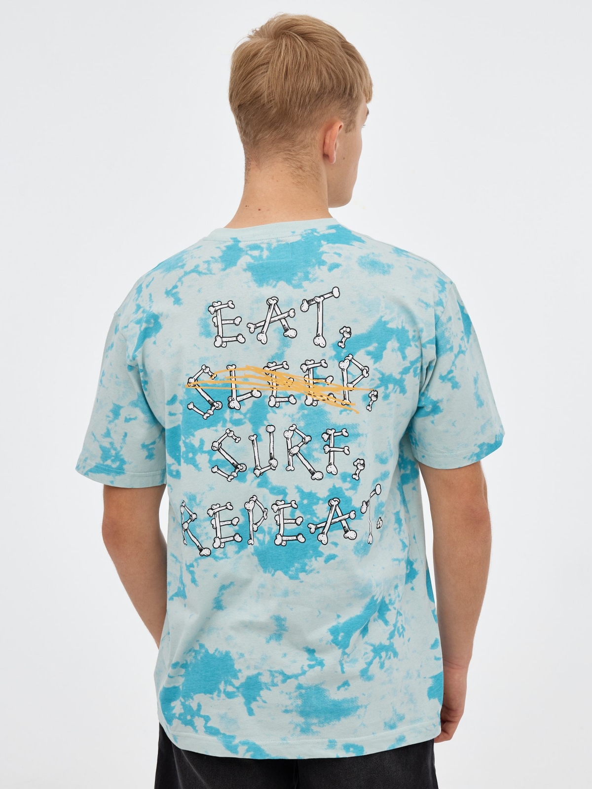 Tie dye surf octopus t-shirt green middle back view