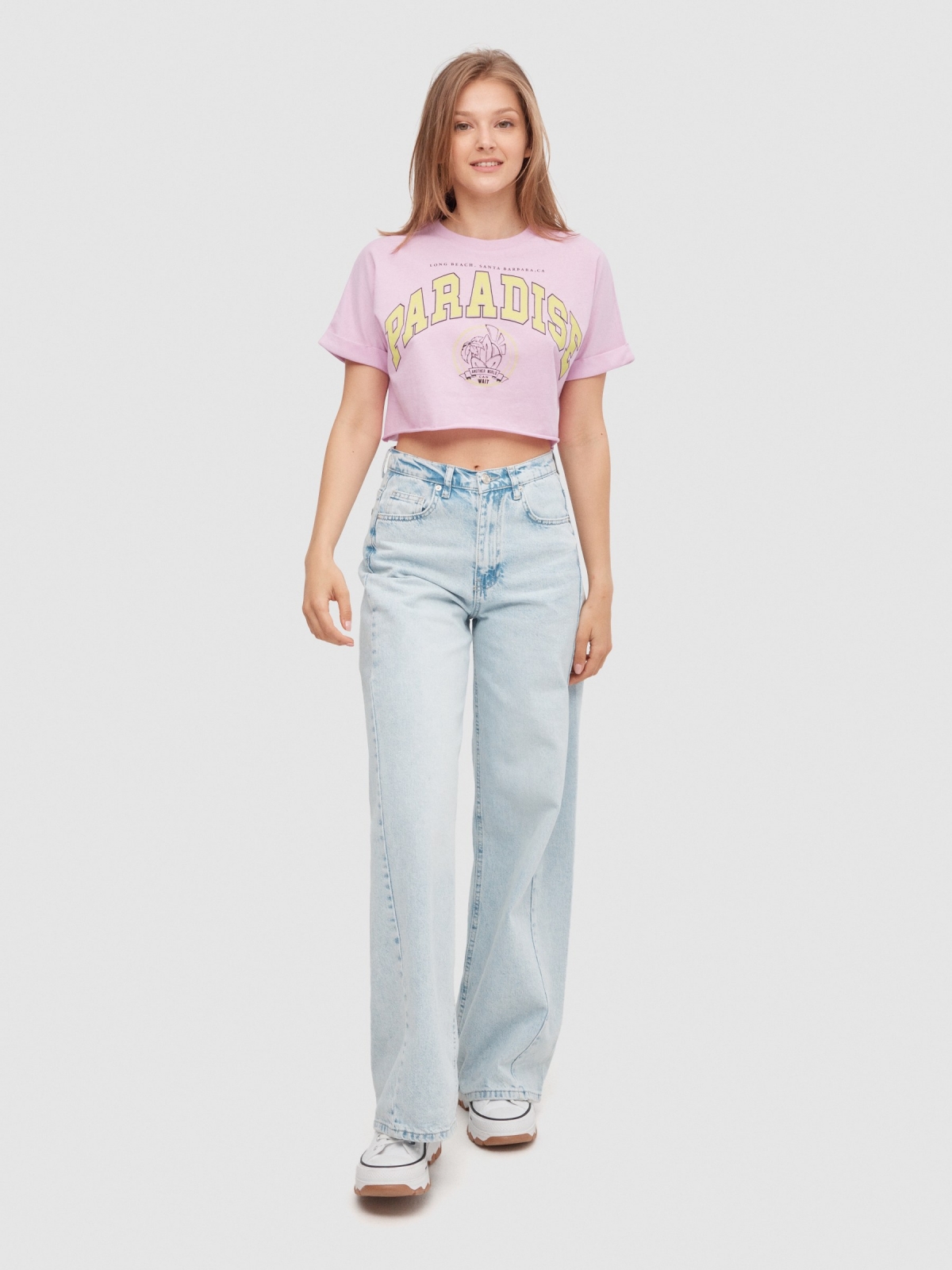 Paradise crop T-shirt magenta front view