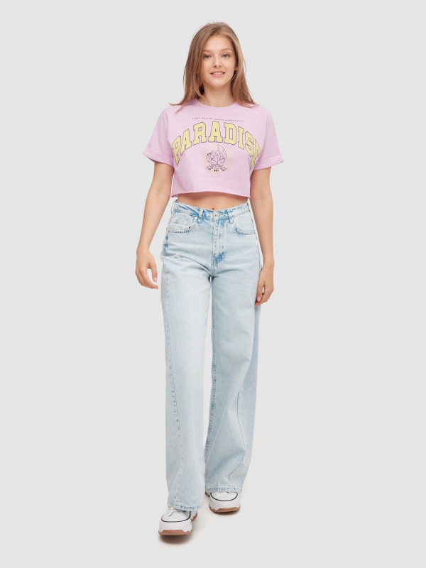 Camiseta crop Paradise magenta vista general frontal