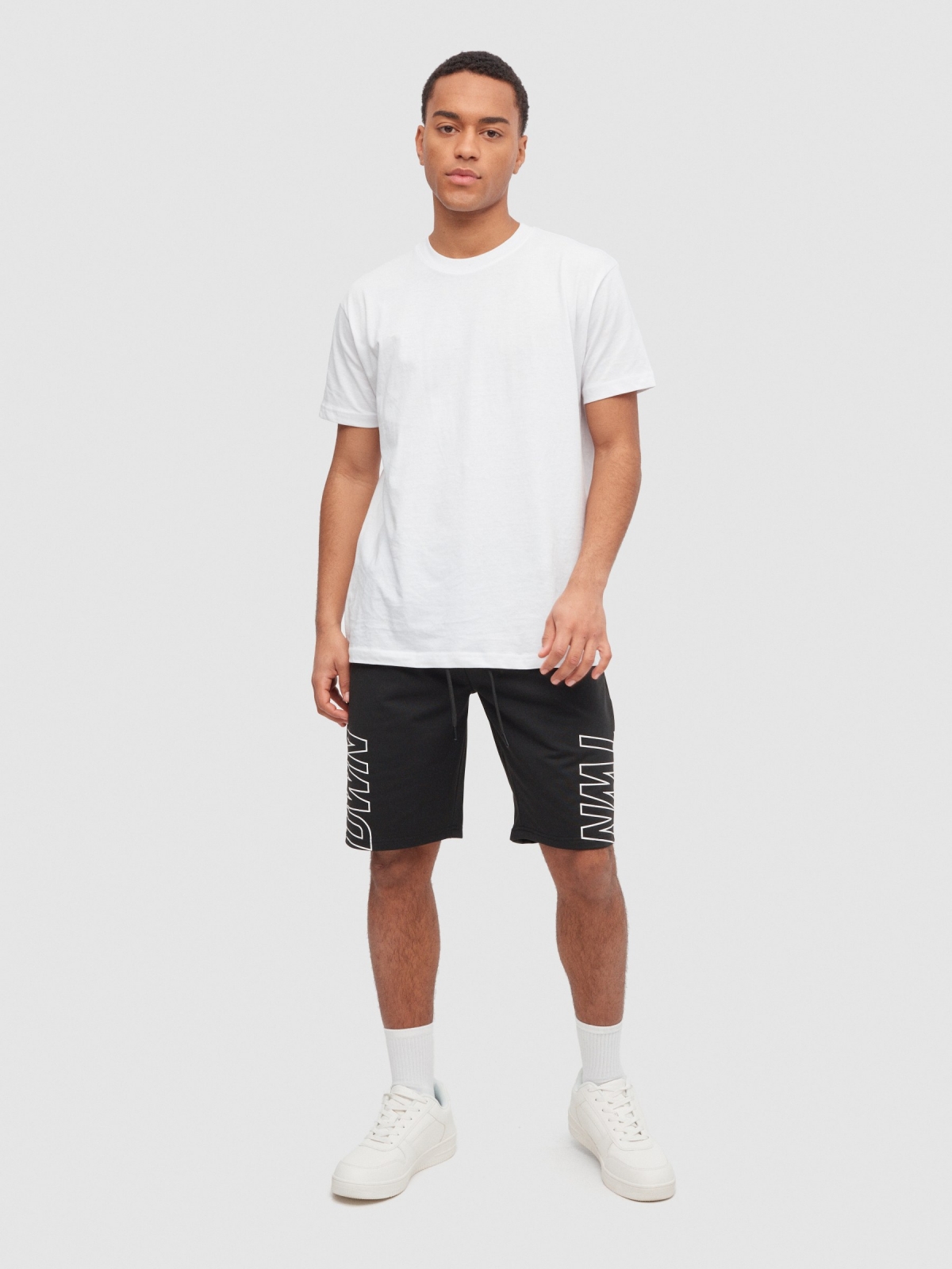 Jogger shorts text black front view