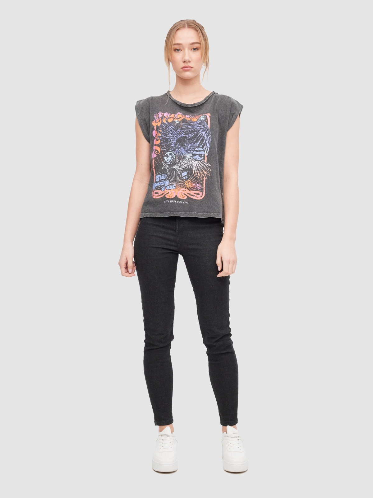 Camiseta sin mangas Glow gris oscuro vista general frontal