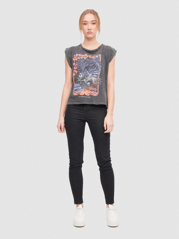 T-shirt de alças Glow cinza escuro vista geral frontal