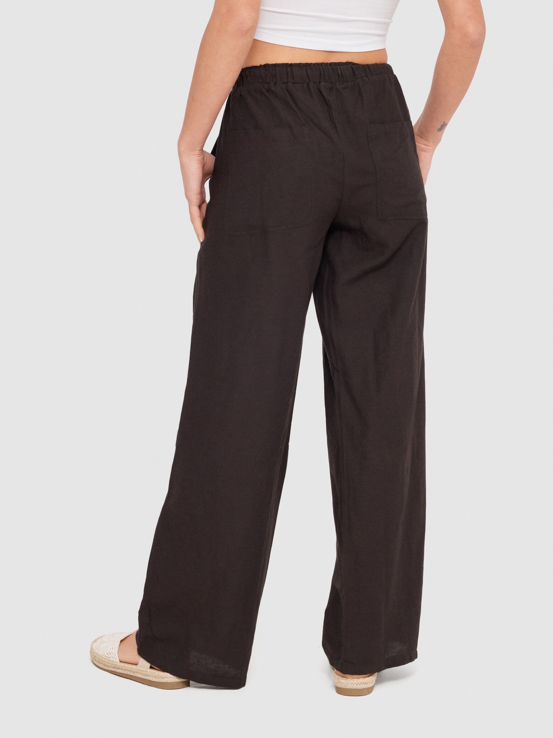 Wide-leg linen pants black front view
