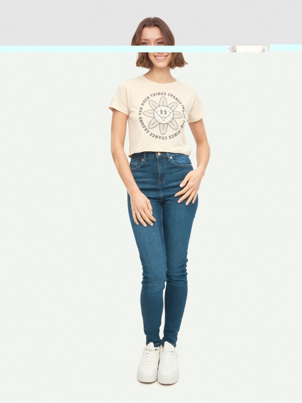 T-shirt crop Smile areia vista geral frontal