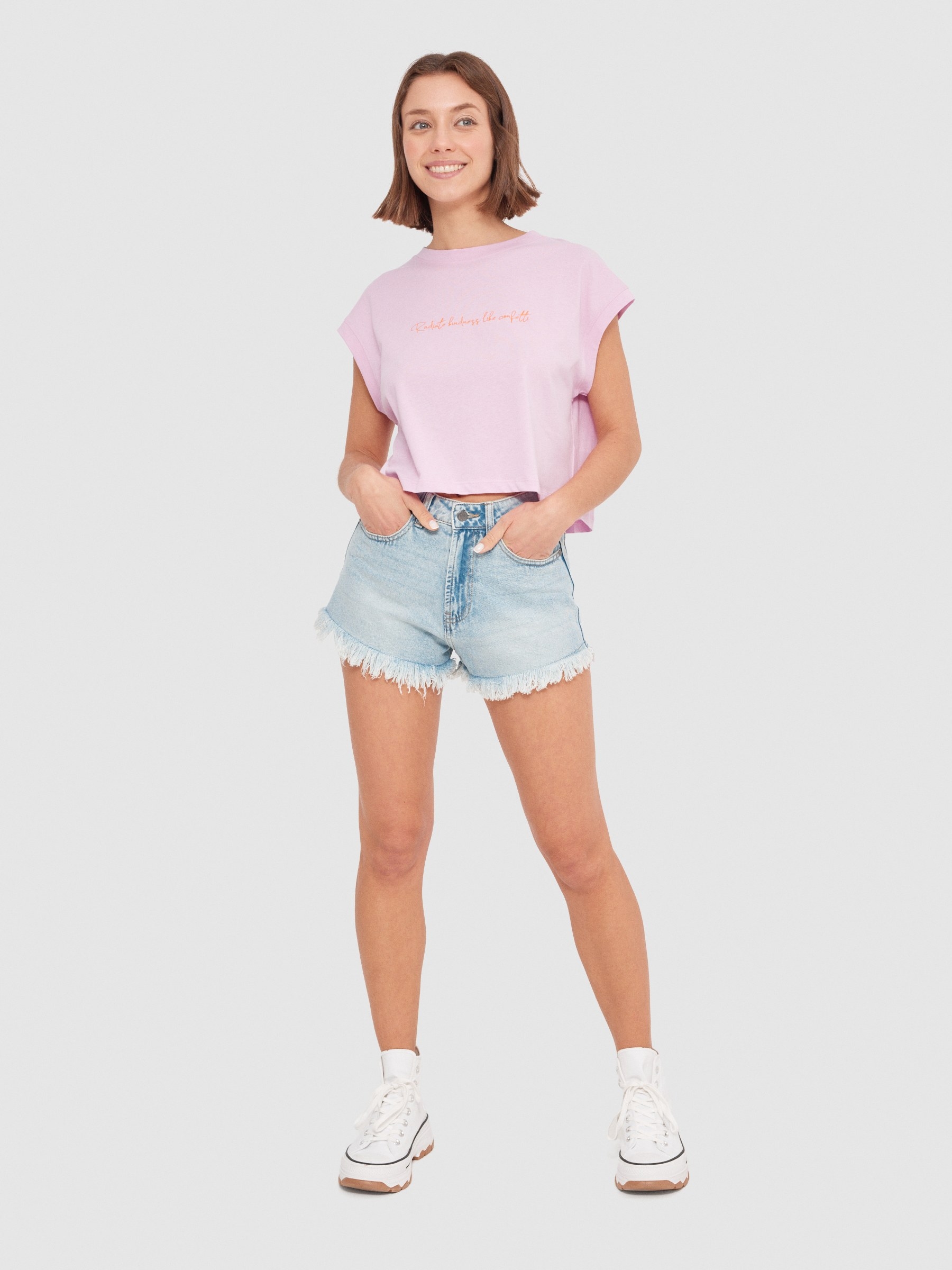 Message crop top magenta middle front view