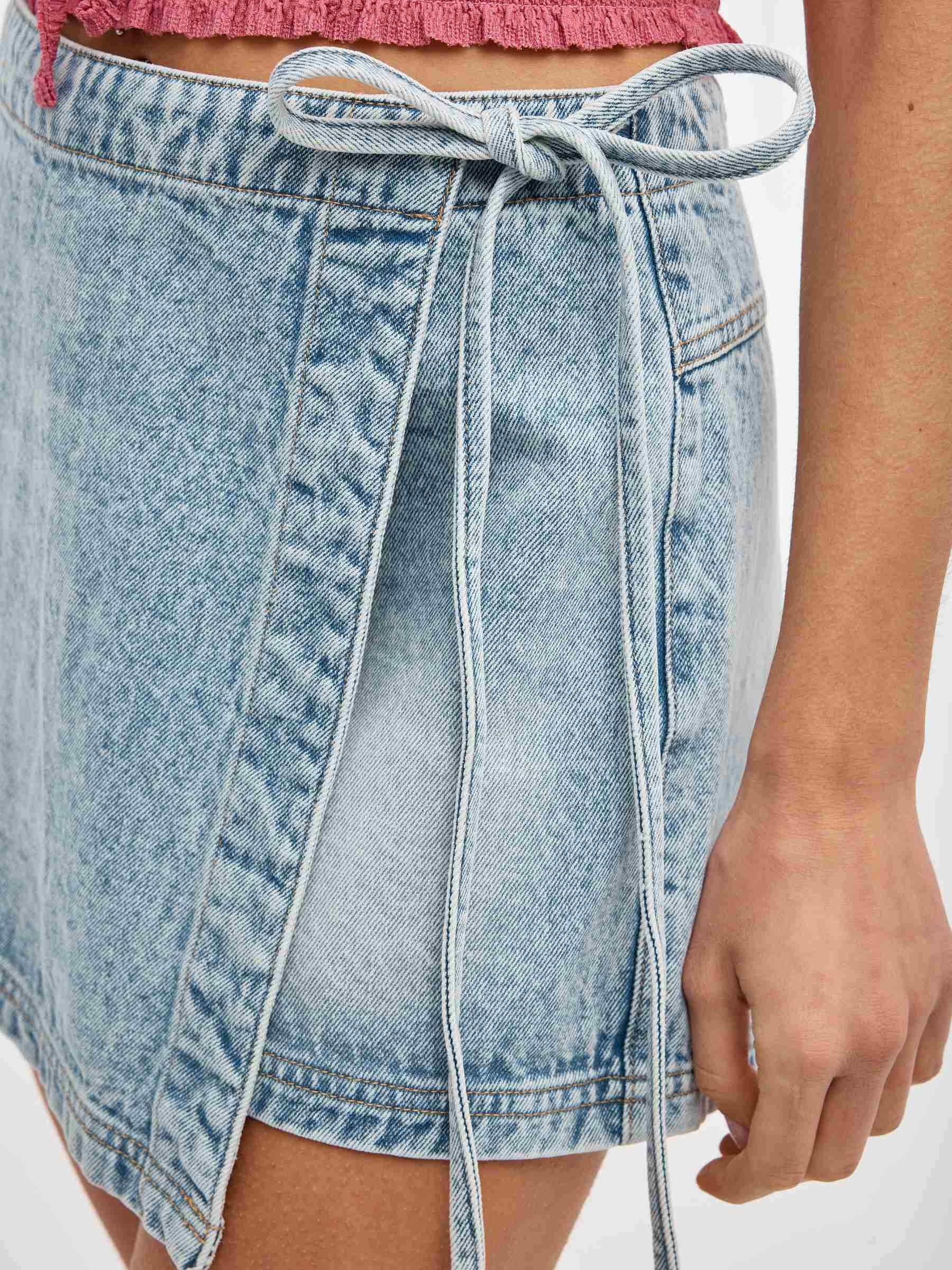 Denim crossover skort blue middle front view