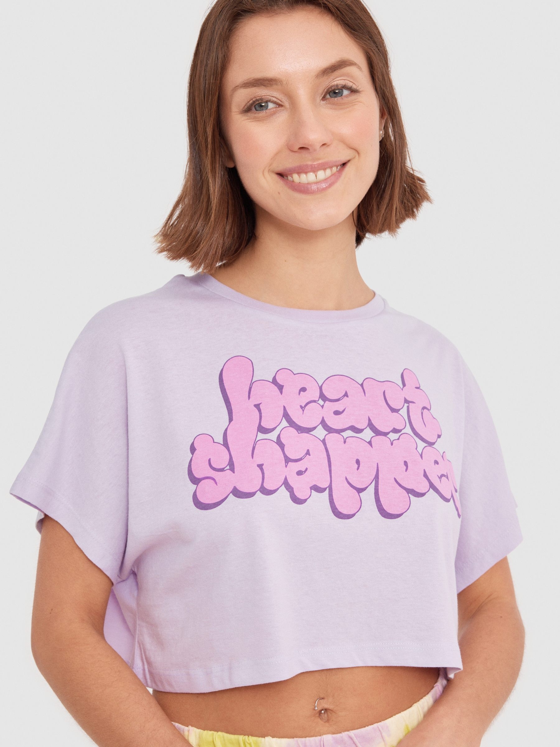 Camiseta crop Heart Shapper morado vista media frontal