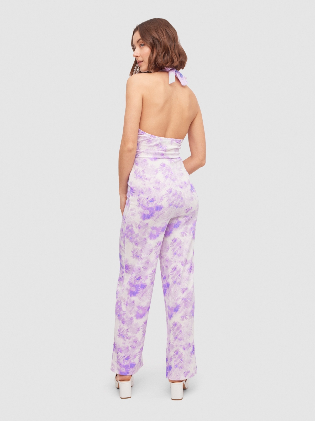 Long knotted jumpsuit mauve middle front view