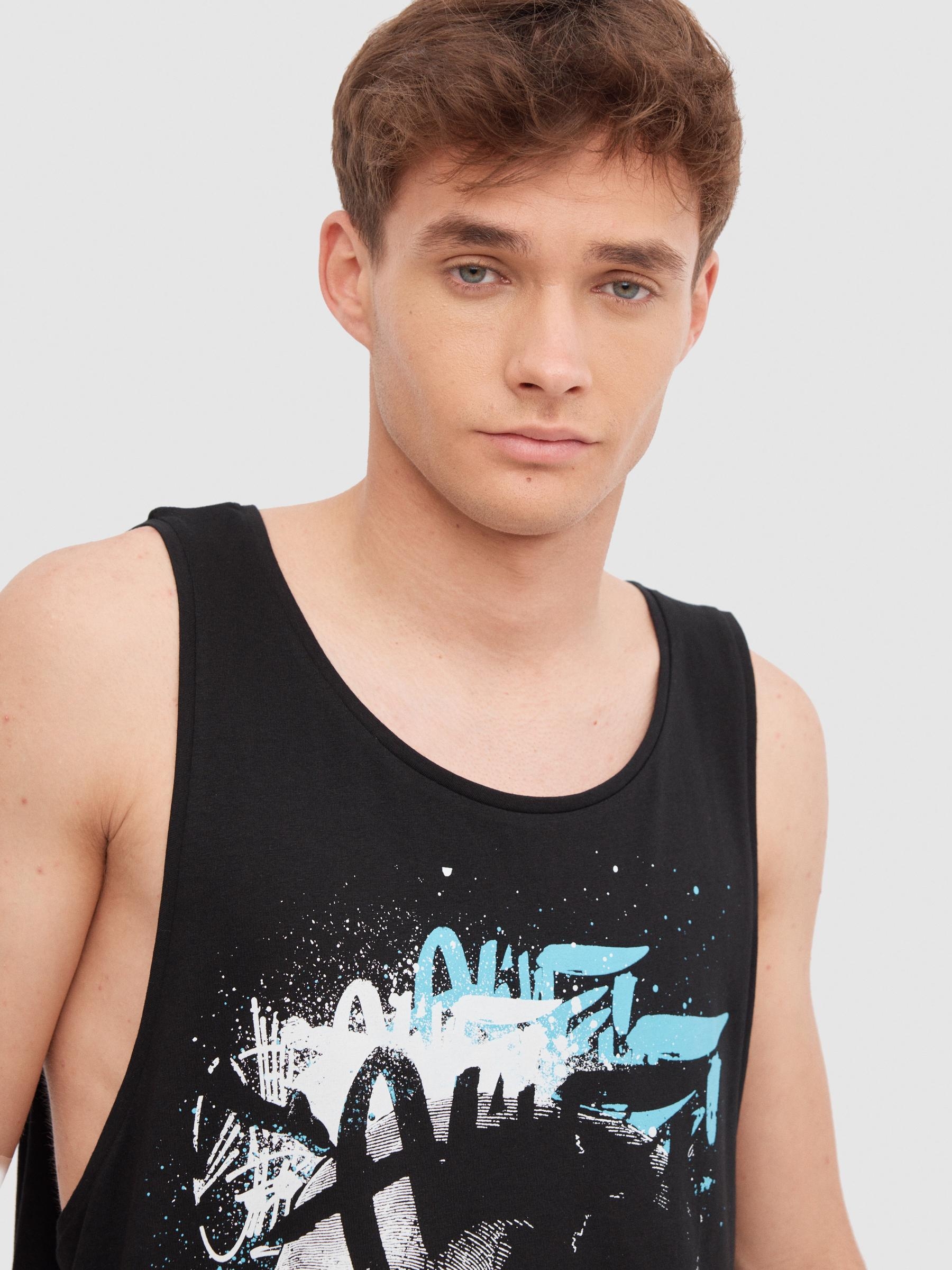 Camisola com caveira preto vista meia frontal