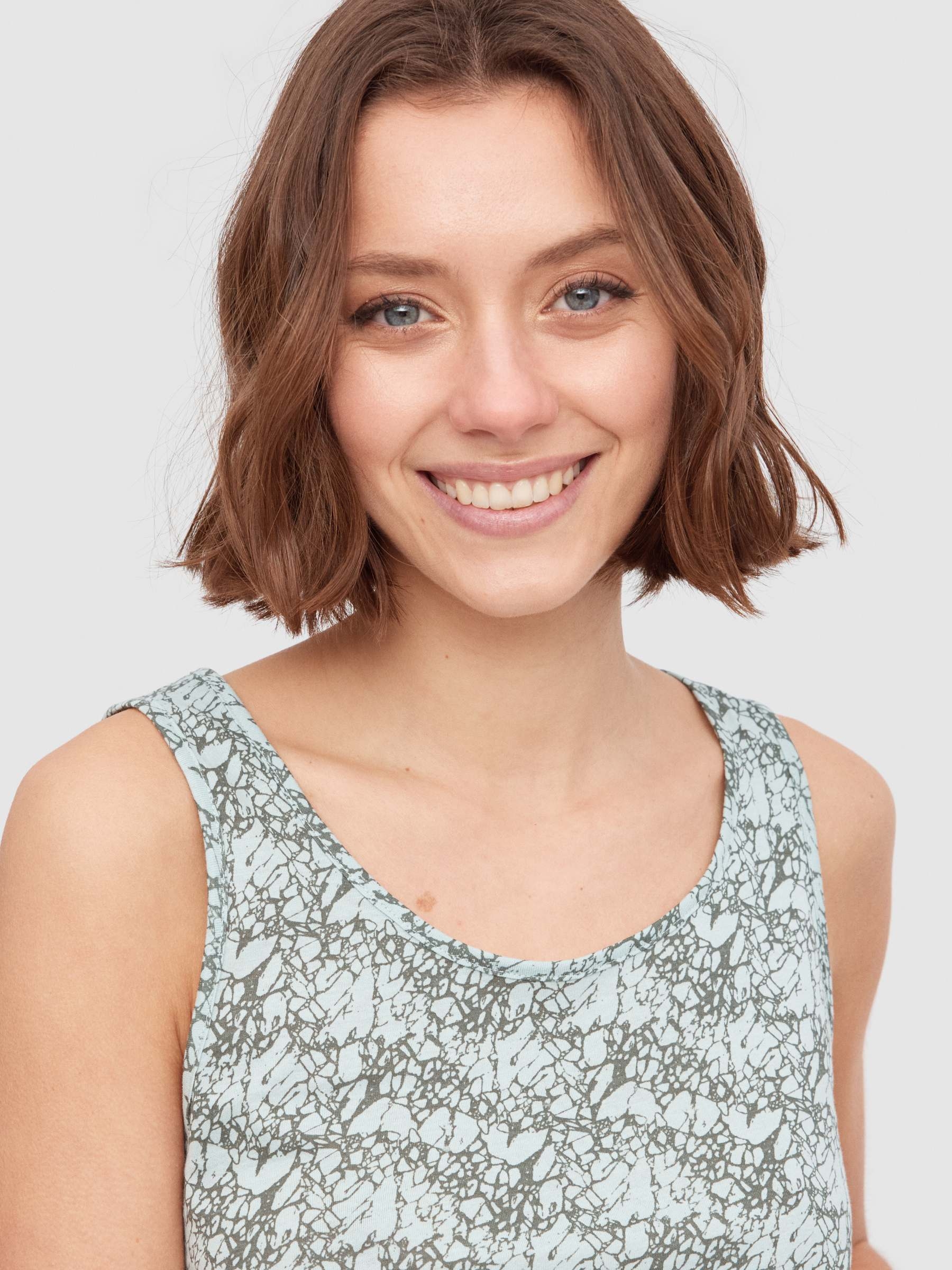 T-shirt com nó com estampado animal teal vista meia frontal