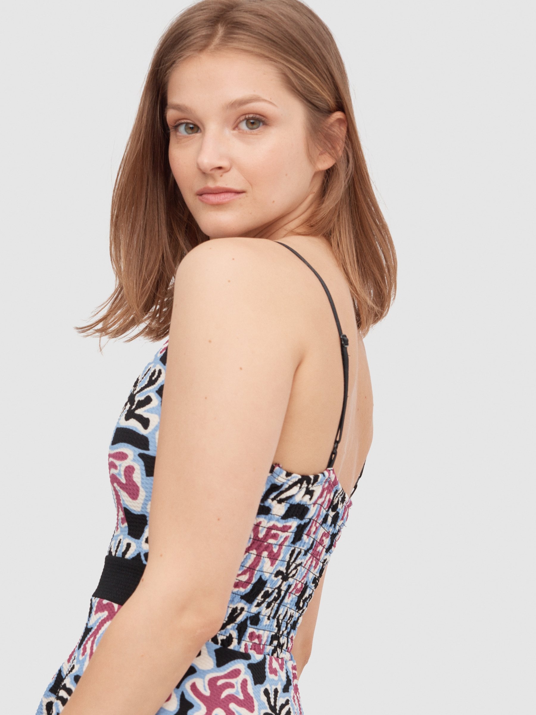 V-neck spaghetti strap sundress multicolor middle front view