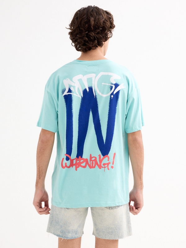 Graffiti logo t-shirt light blue middle back view