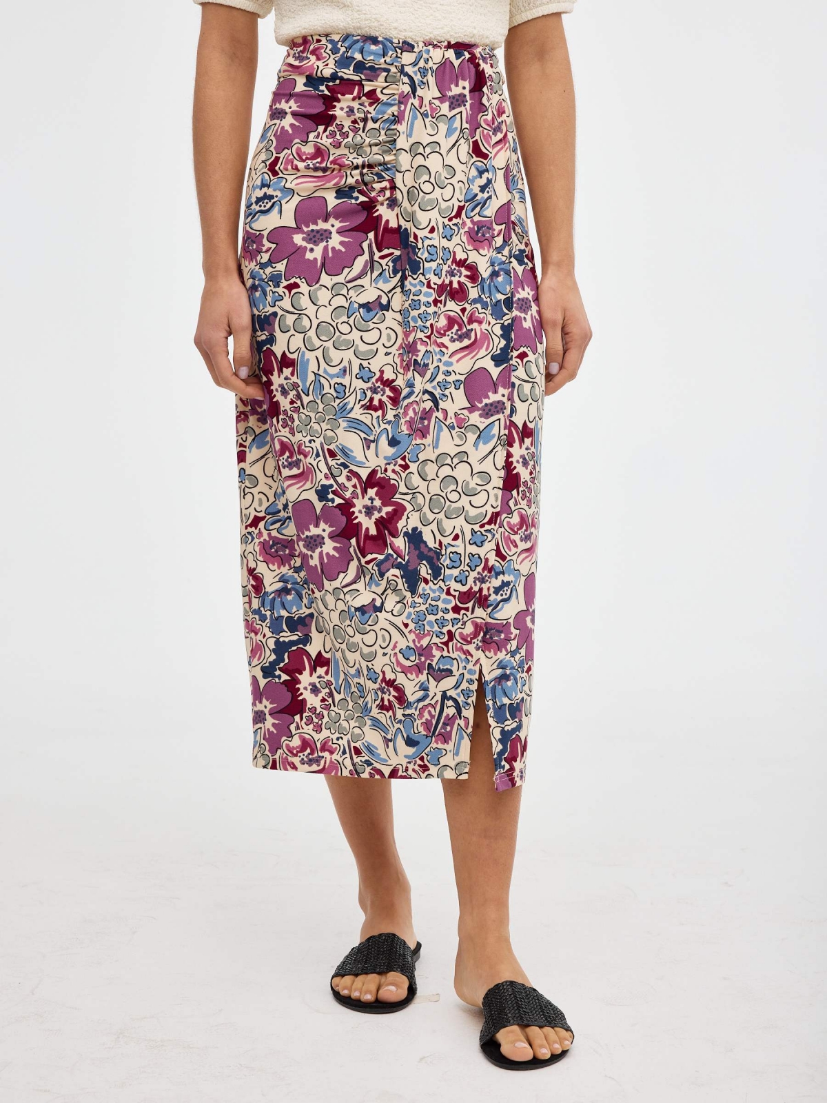 Ruffled midi skirt with slit multicolor middle back view