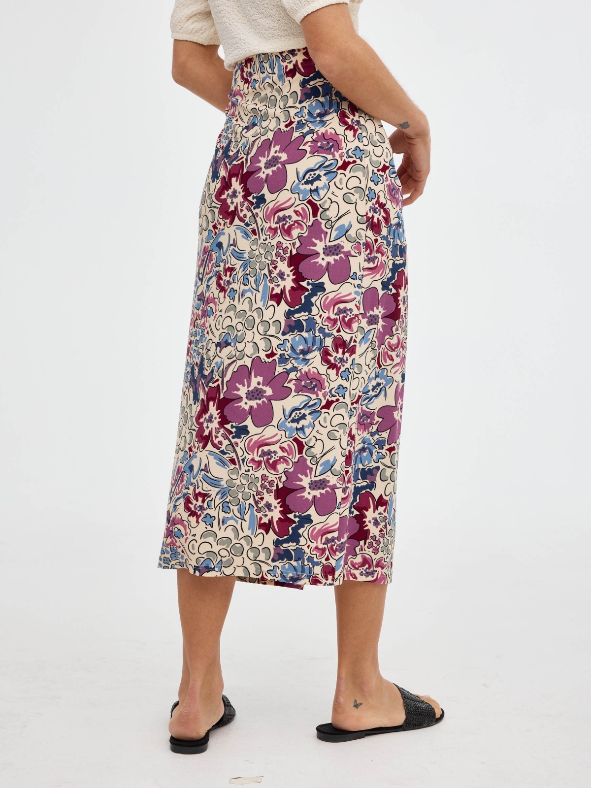 Ruffled midi skirt with slit multicolor front view