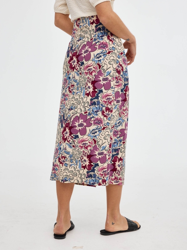 Saia midi com folhos e fenda multicolorido vista geral frontal