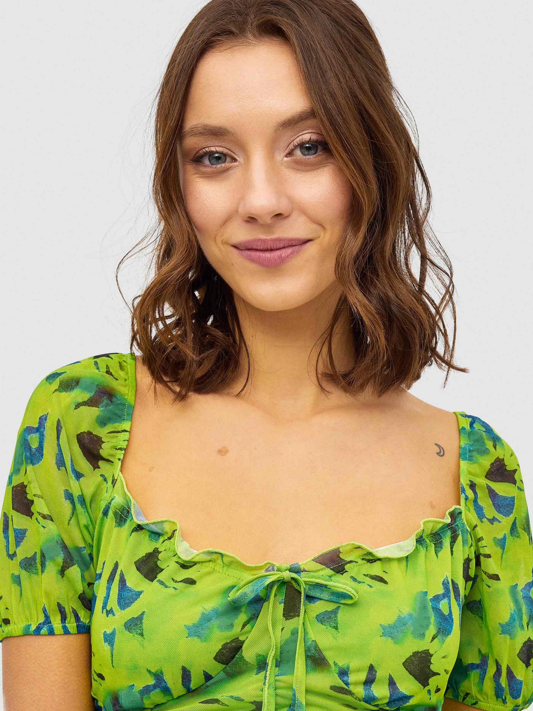 All-over print tulle mini dress lime three-quarter front view