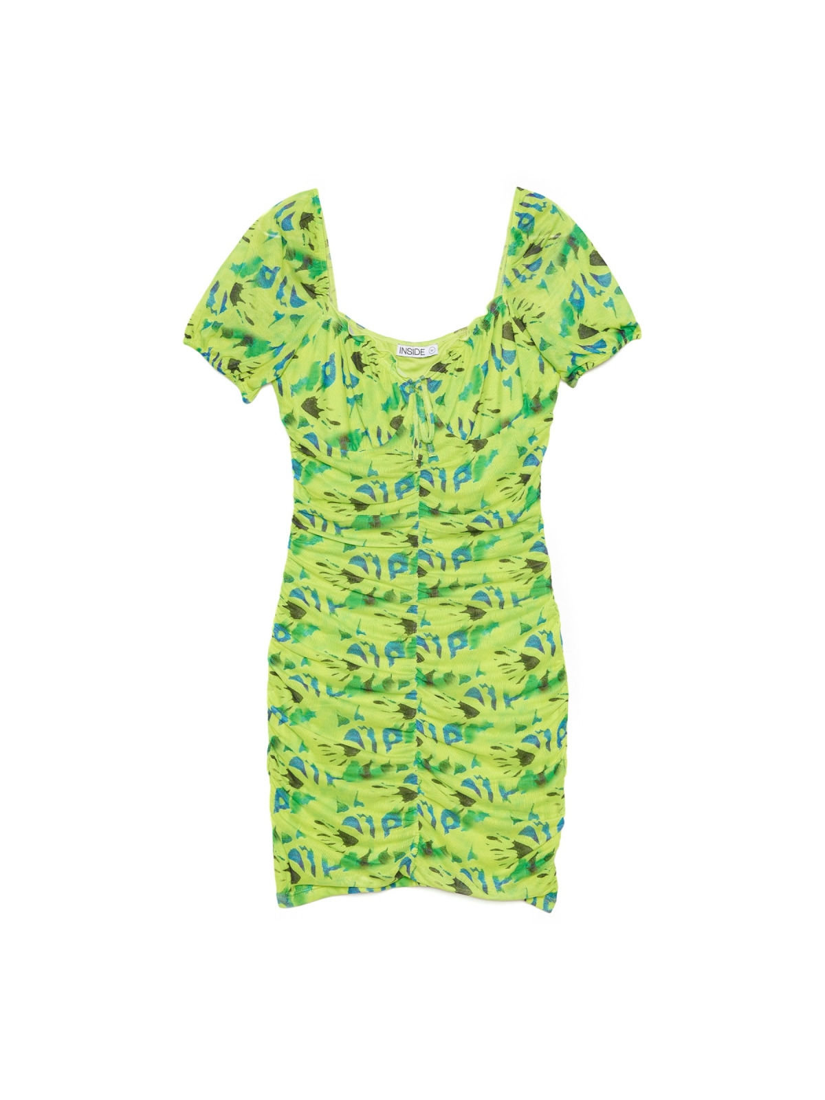 %Pto% All-over print tulle mini dress lime front view