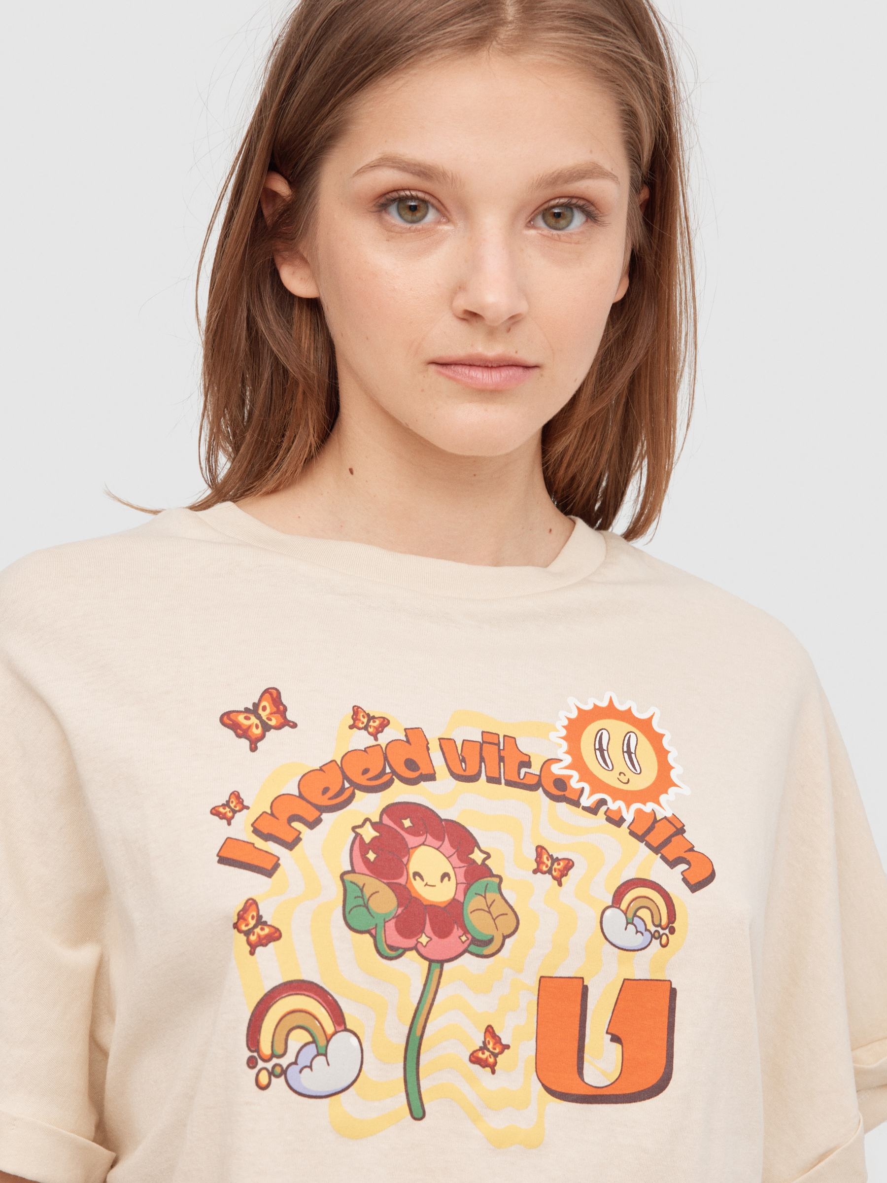 T-shirt crop Vitamin areia vista meia frontal