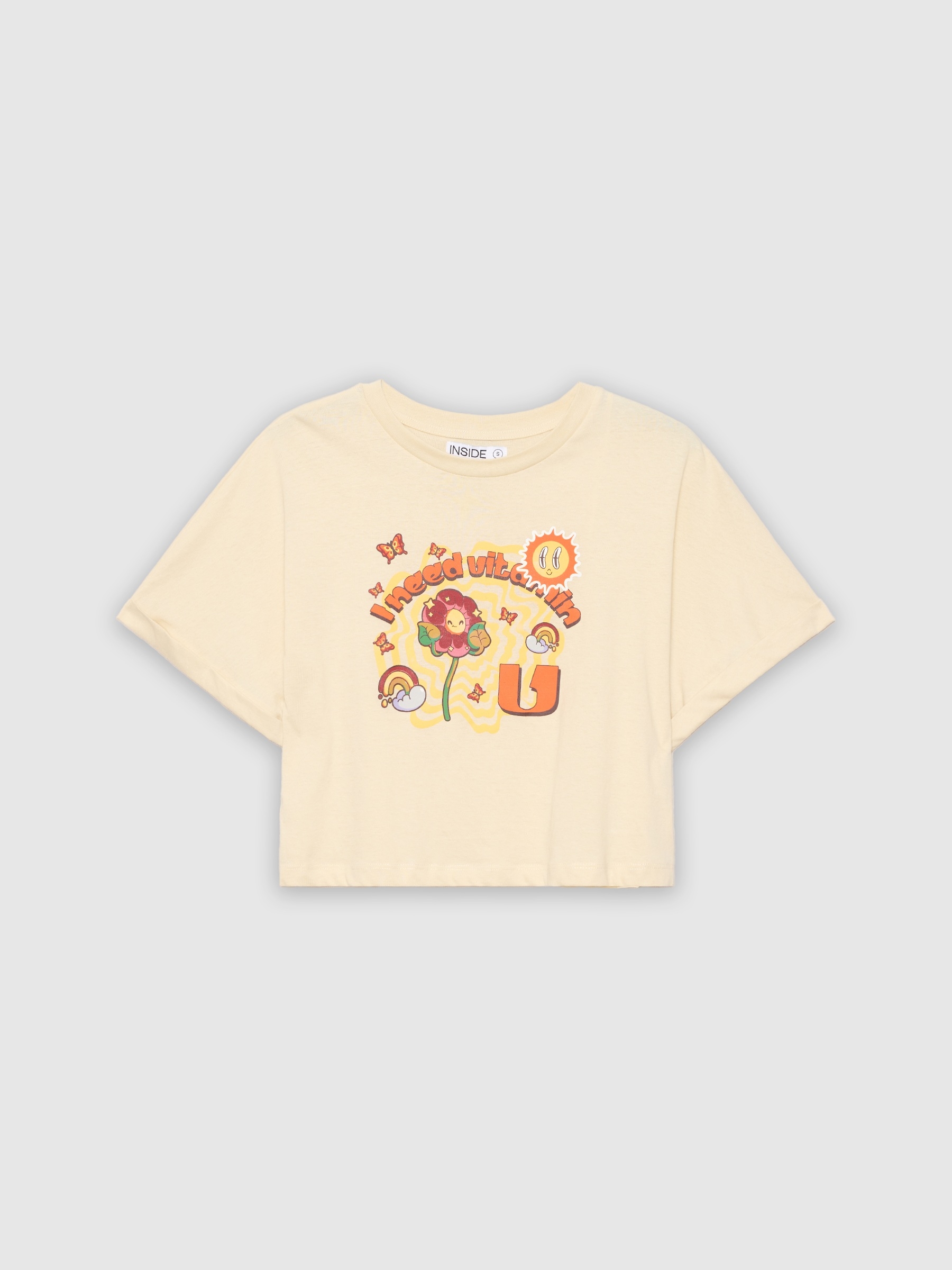 T-shirt crop Vitamin areia vista meia frontal