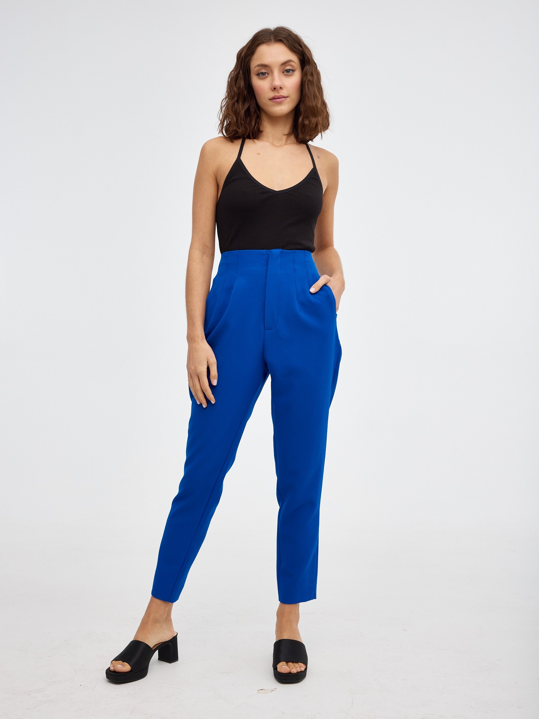 Rib top with lace straps black middle front view