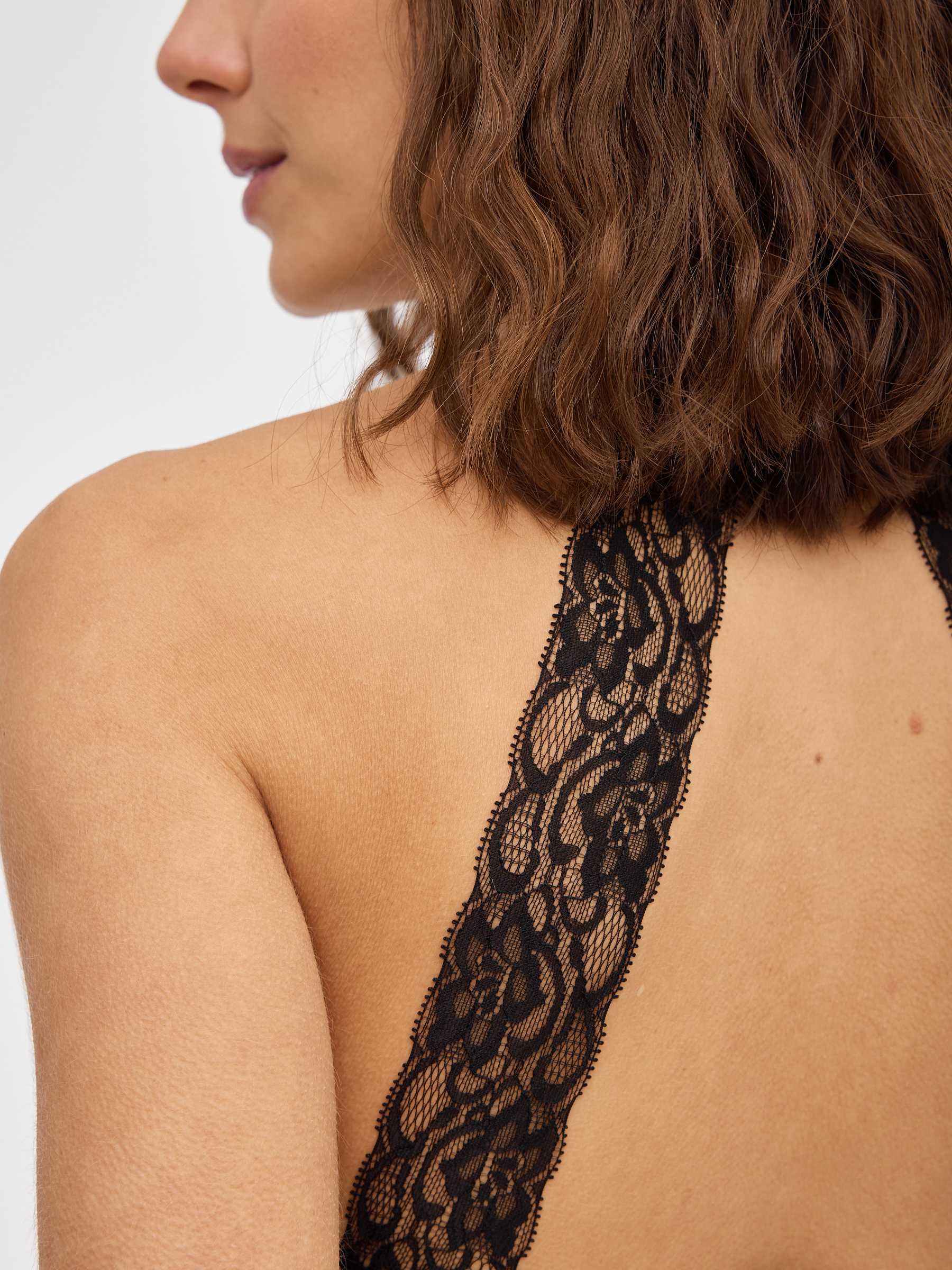 Rib top with lace straps black middle front view