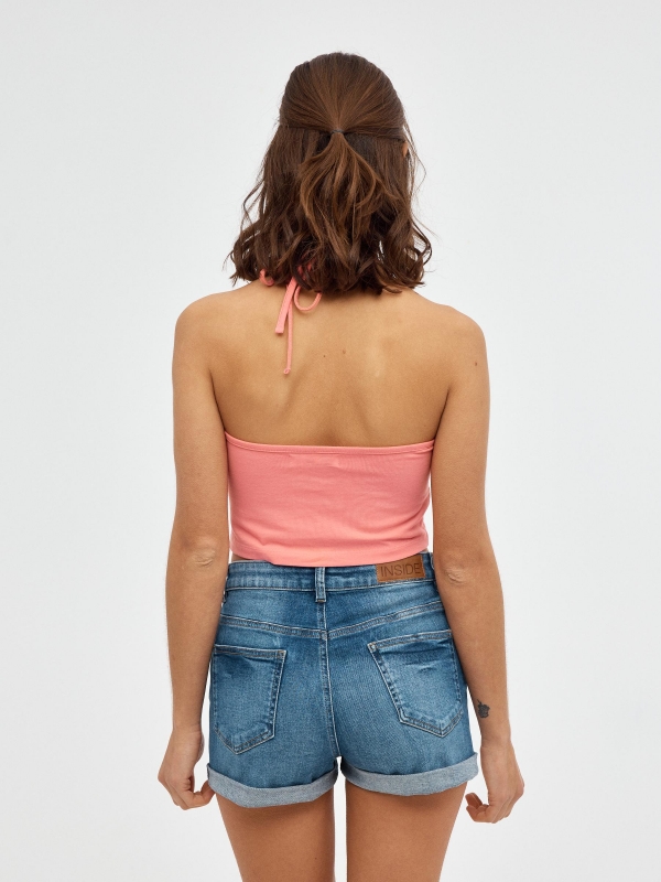 Denim high rise shorts blue middle back view