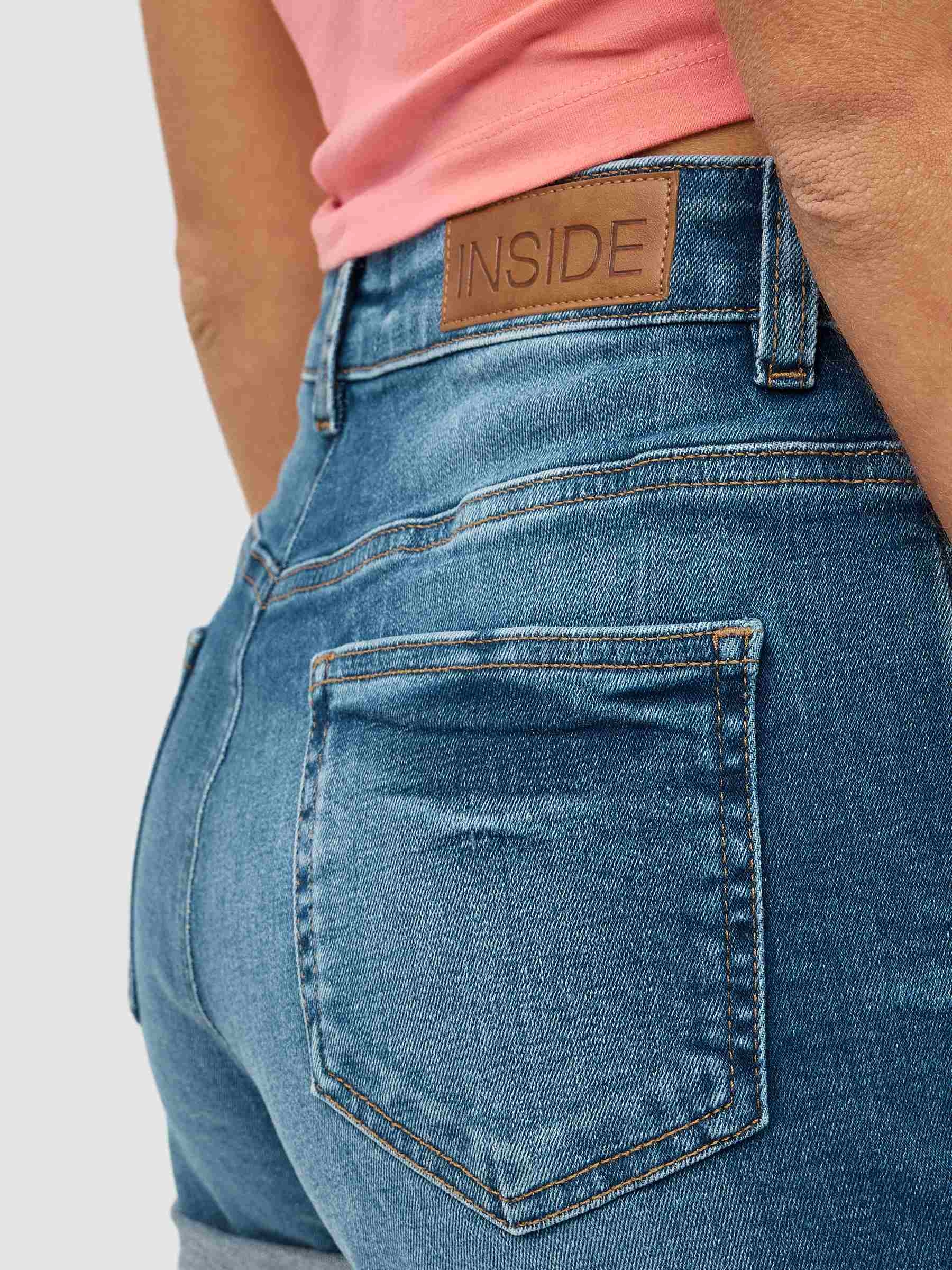 Denim high rise shorts blue middle front view