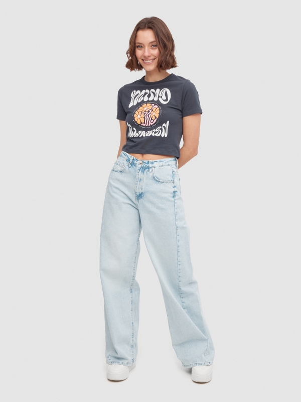 T-shirt crop Mind Illusion cinza escuro vista geral frontal