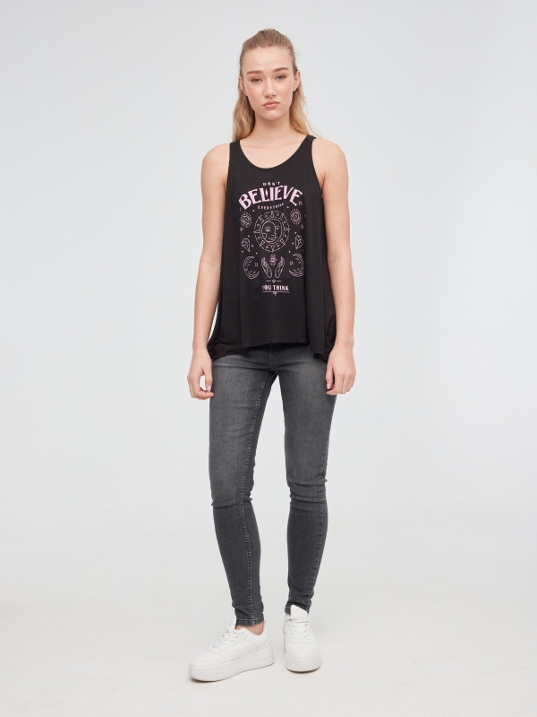 Fluid T-shirt with crossed back black front view