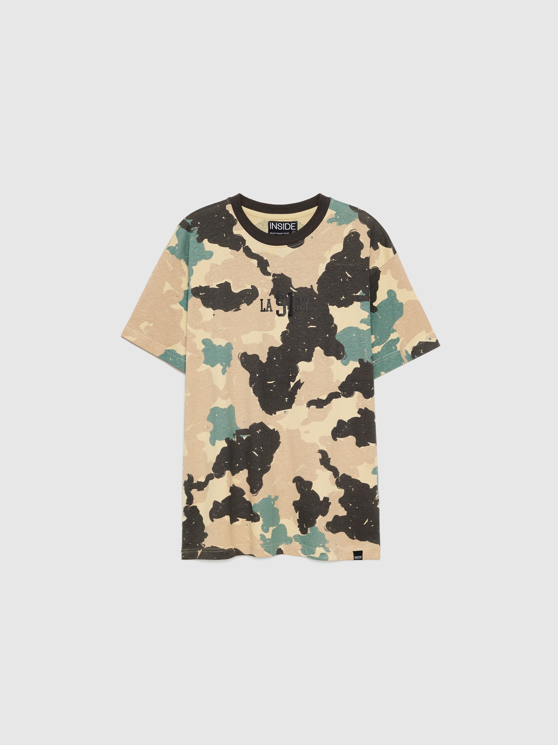 NY camouflage T-shirt sand middle front view