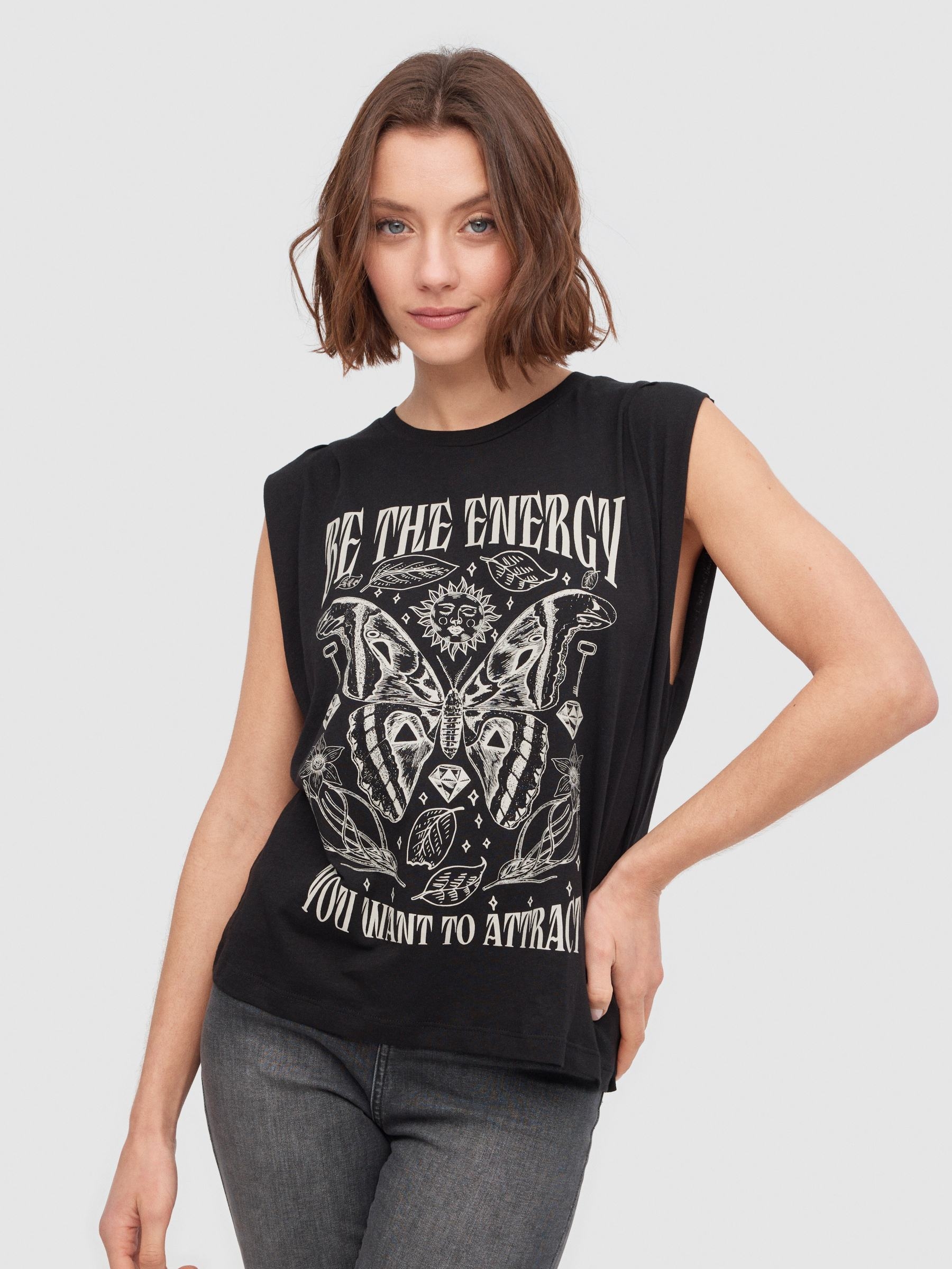 Camiseta sin mangas mariposa negro vista media frontal