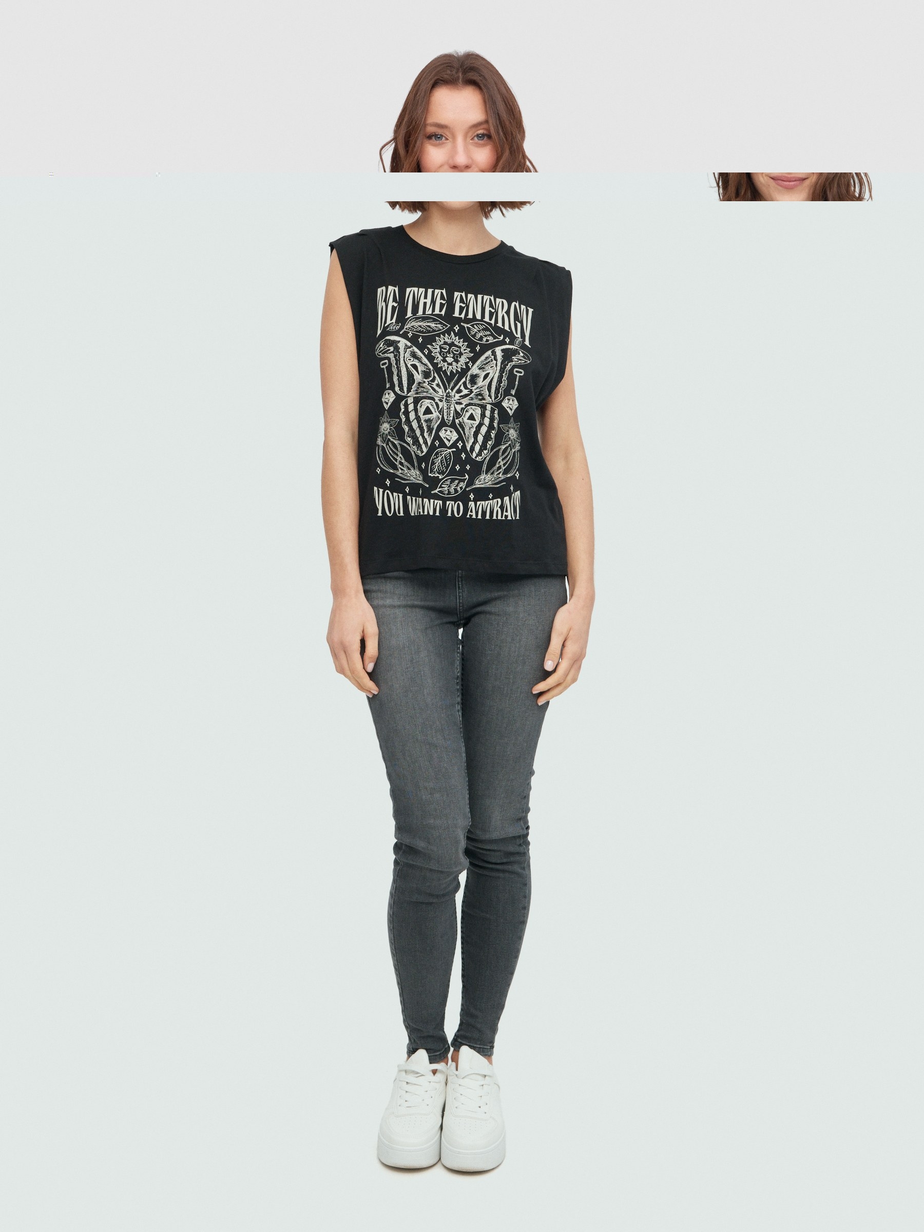 Camiseta sin mangas mariposa negro vista media frontal