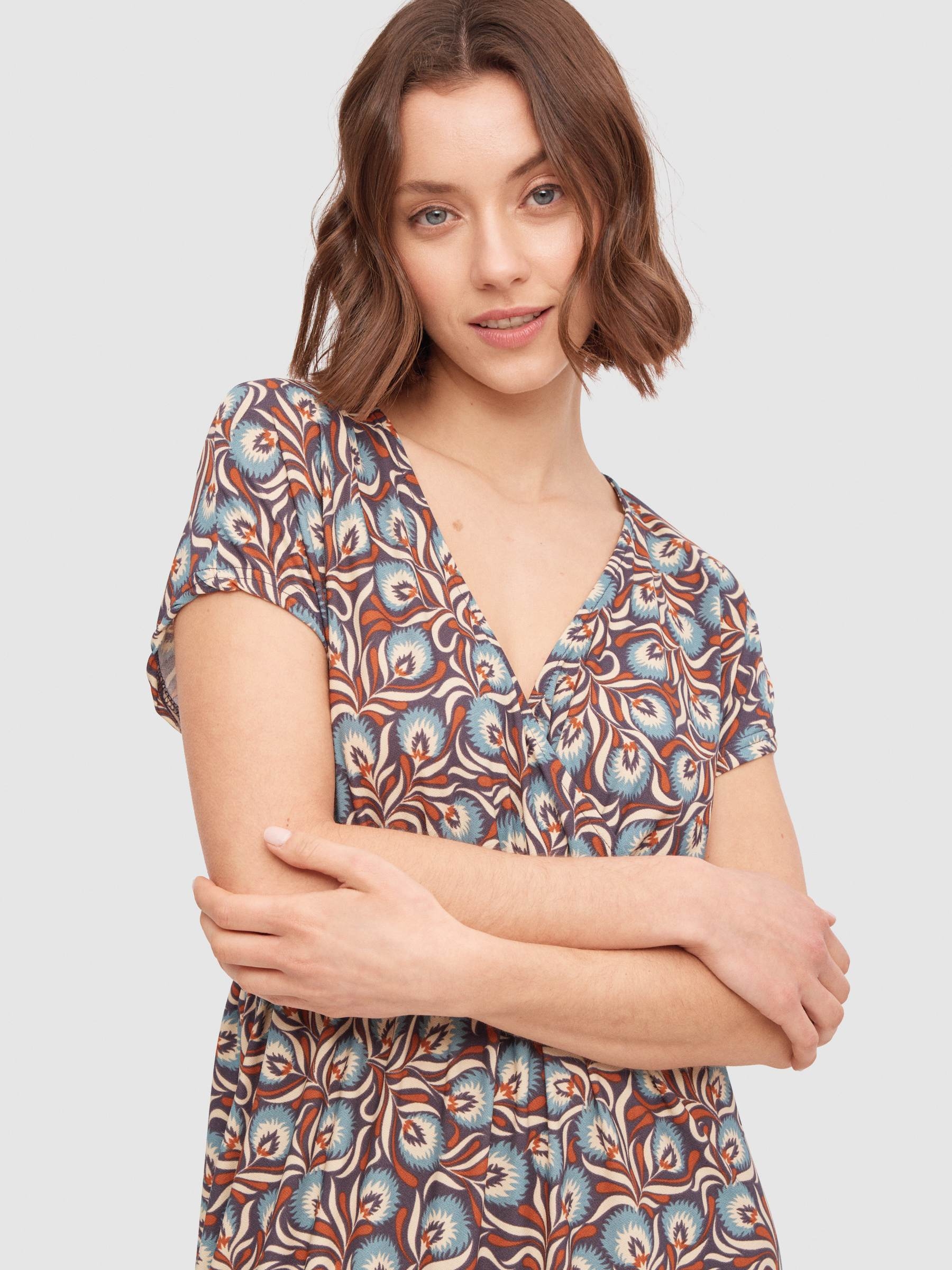 Elastic waist midi dress multicolor middle front view