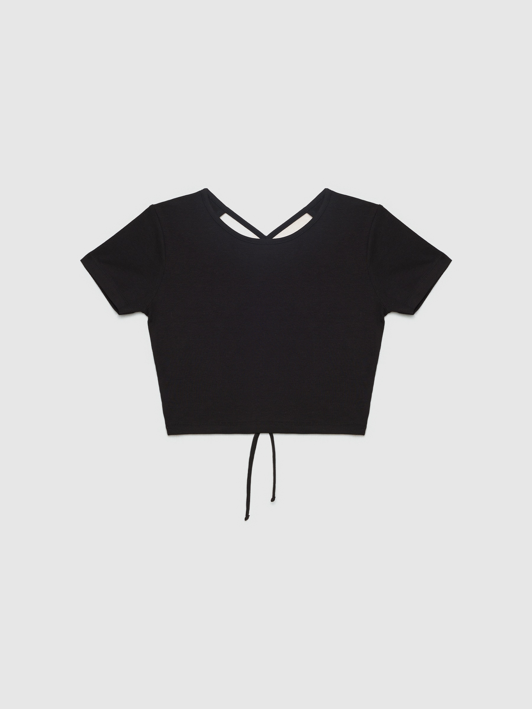 Cross back t-shirt black middle front view