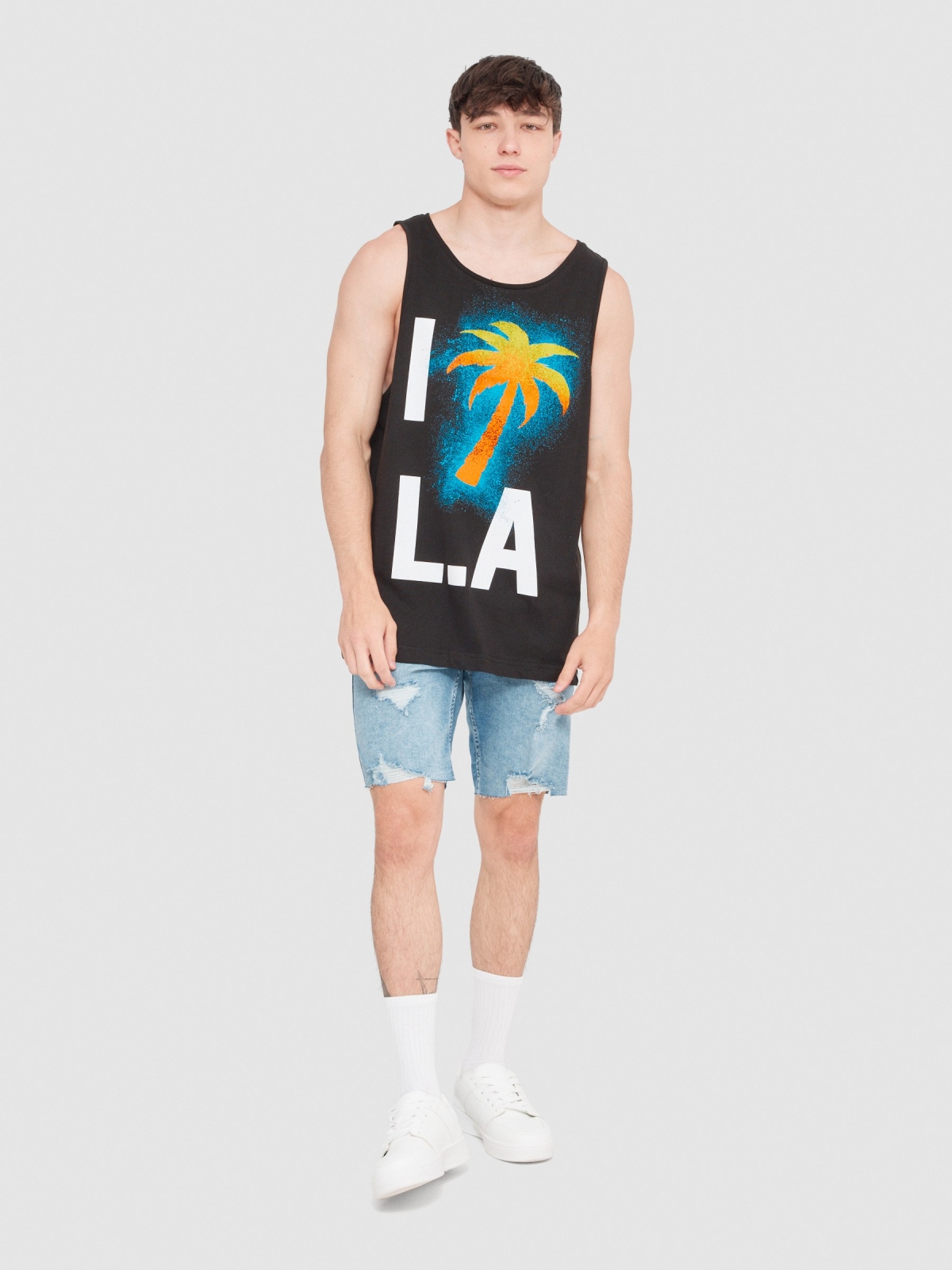 Camiseta tirantes L.A. negro vista general frontal