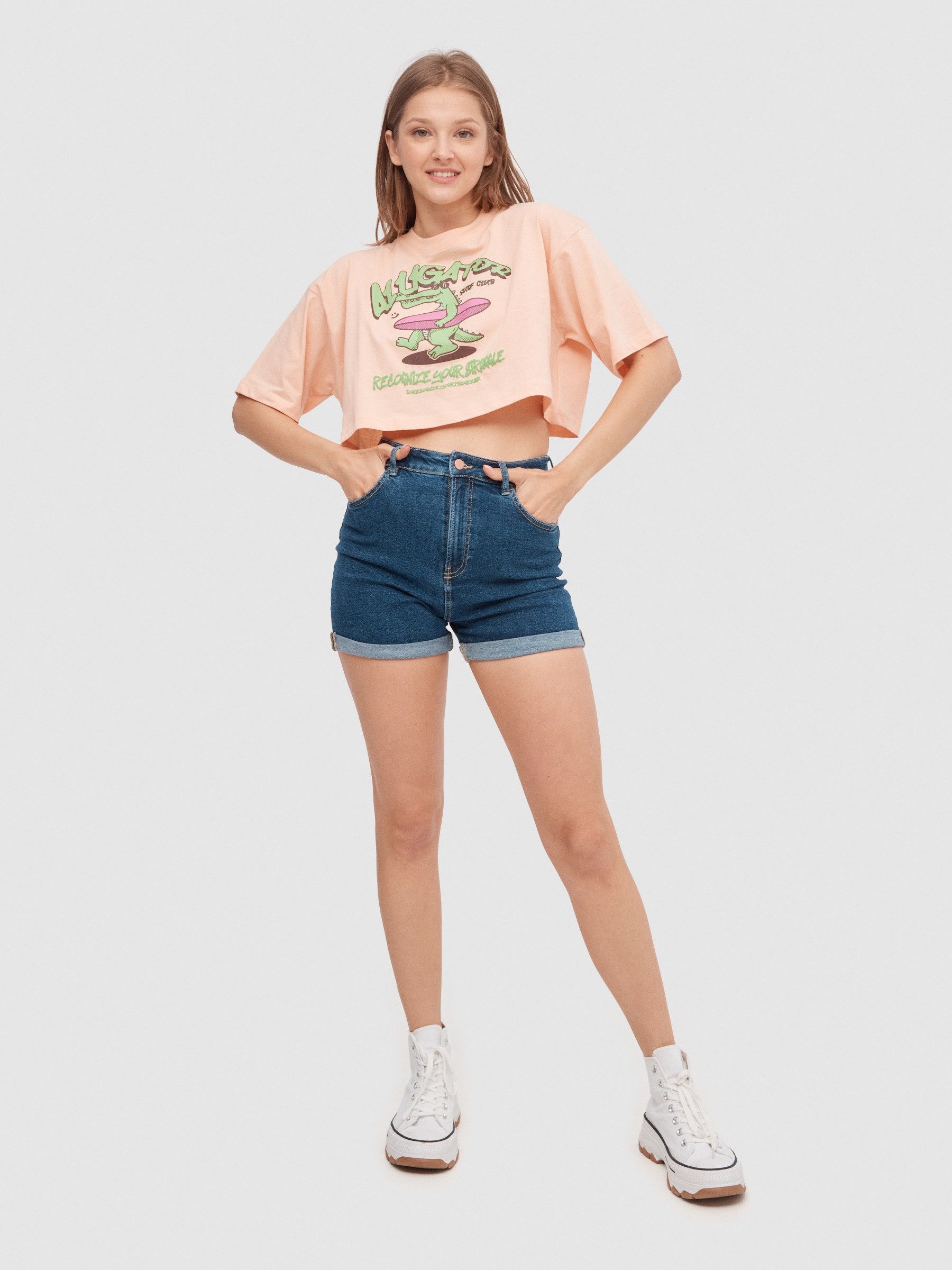 Crocodile crop top pink middle front view