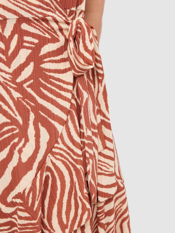 Tiger crossover neckline mini dress sand detail view